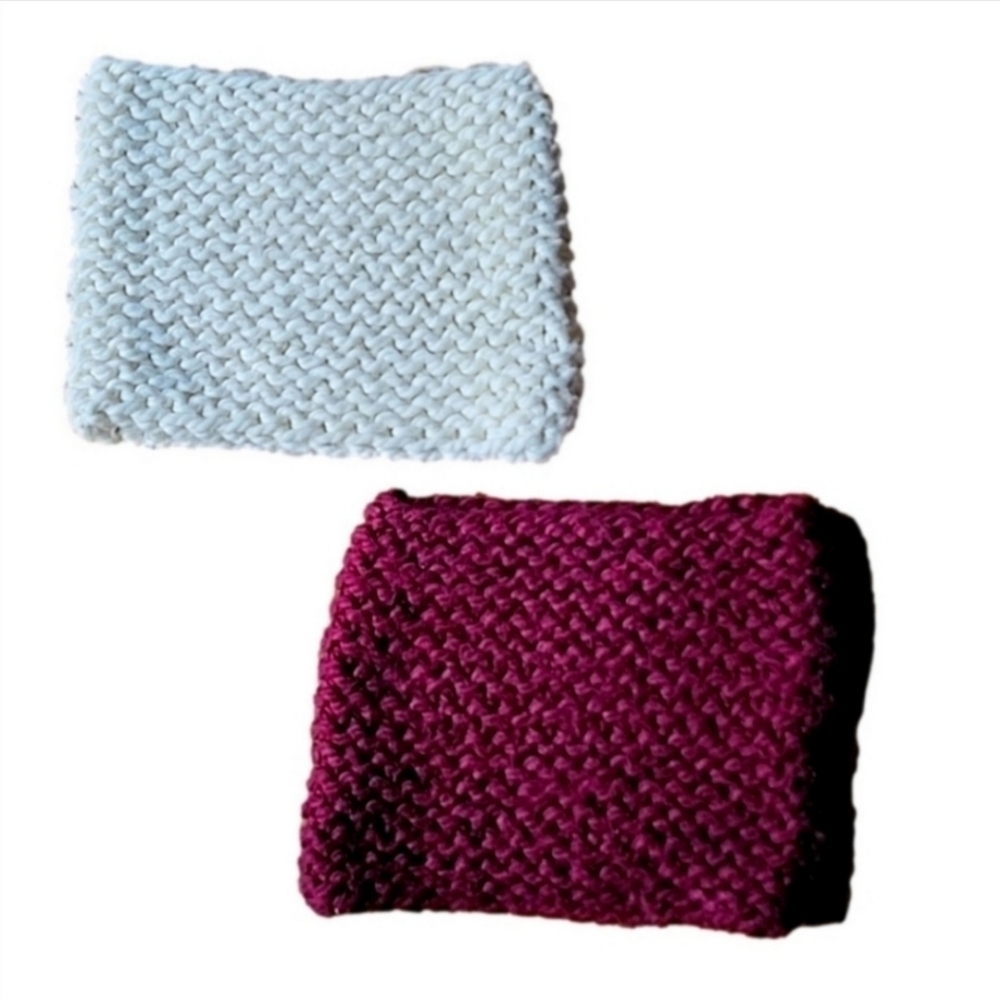 Hollister Set Bundle 2 Chunky Knit Scarves White Burgundy Cableknit Loop 17"×11"
